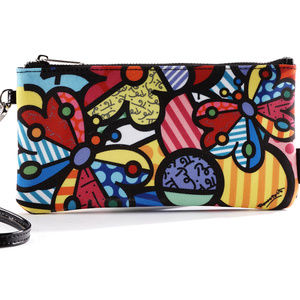 Romero Britto Wristlet Clutch: Butterfies Flowers